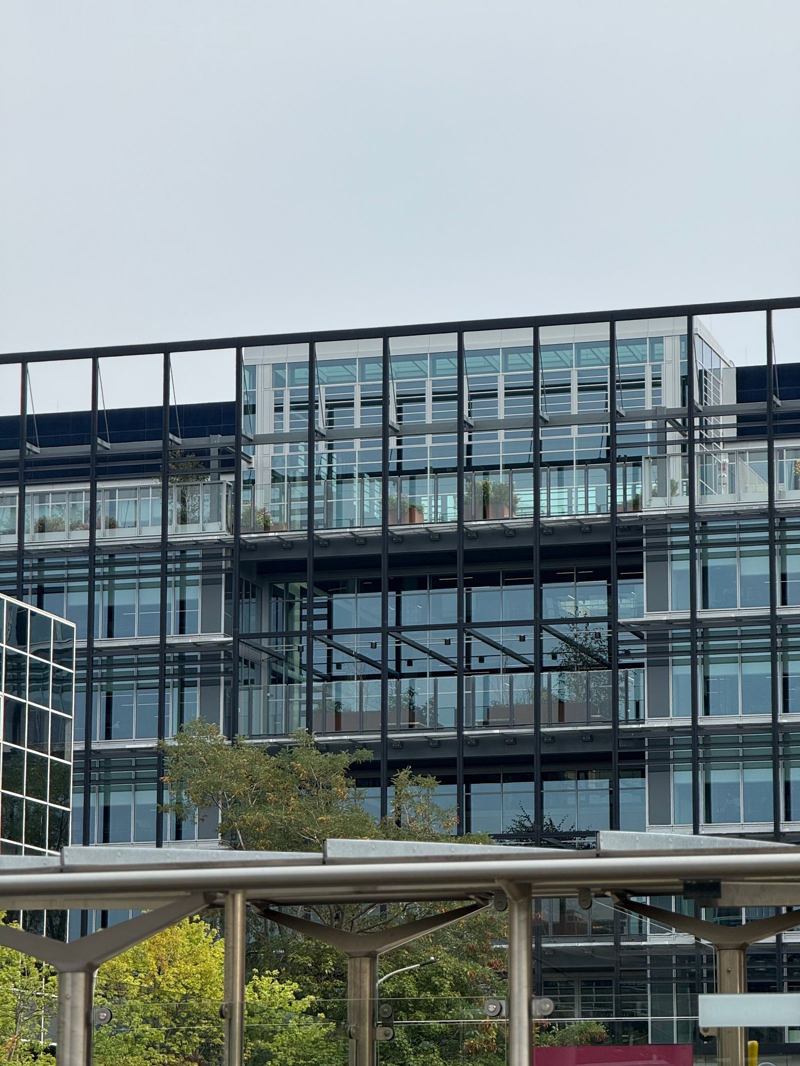 Glass-fronted corporate office building exterior