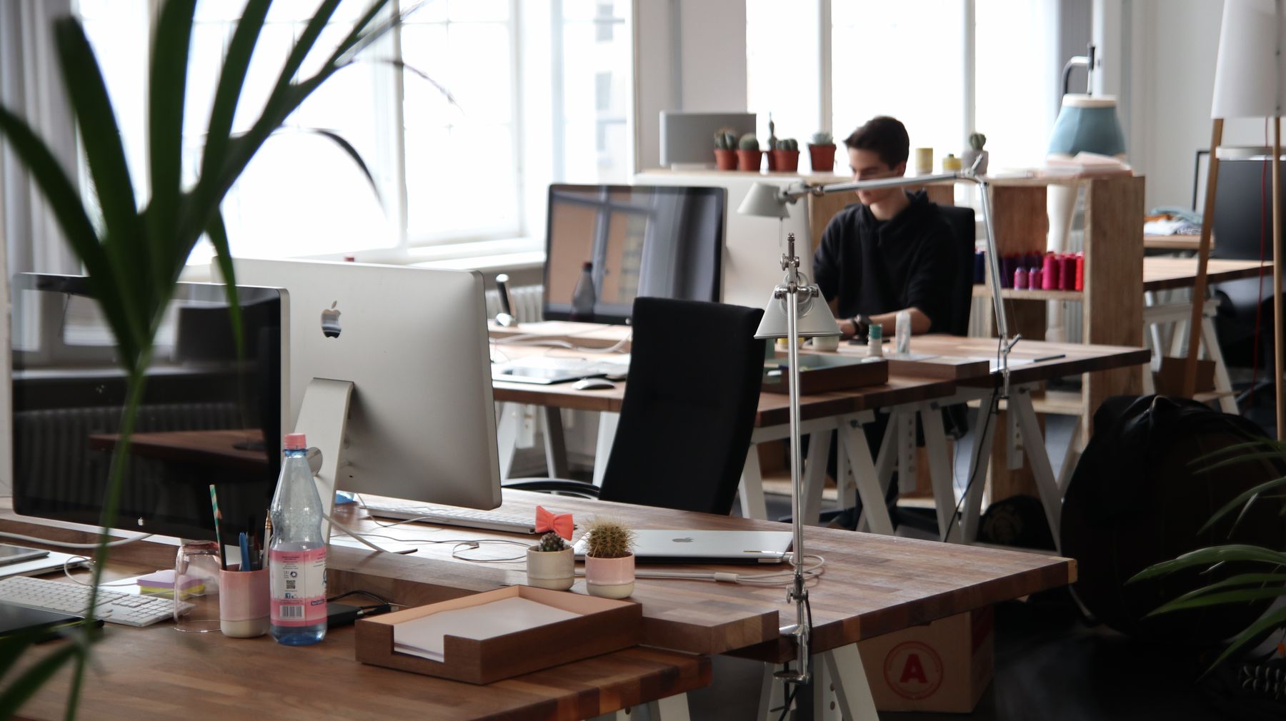 Open office desks in daylight